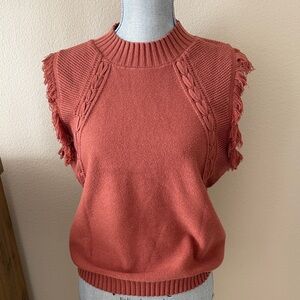 Fringed Knit Sleeveless Sweater in Rust